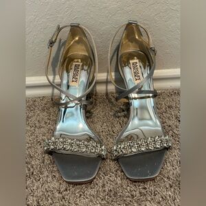 Badgley Mischka light blue crystal embellished high heel sandals